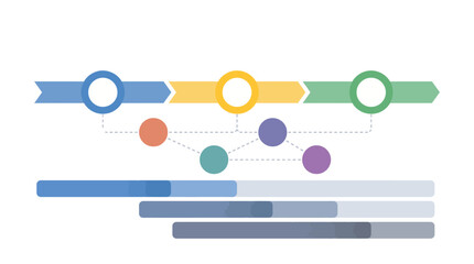 Obraz premium Timeline infographic displays a sequence of connected events using horizontal progress bars and nodes.
