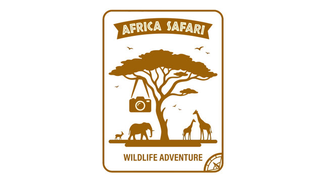 Africa safari wildlife adventure poster with animal silhouettes.