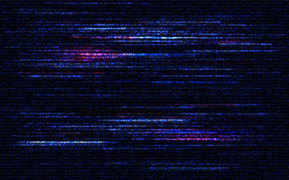 Glitch background with blue digital noise. Pixel distortion and RGB scanlines. Abstract cyber error texture. Technology, gaming, hacker or futuristic design. Vector Illustration.