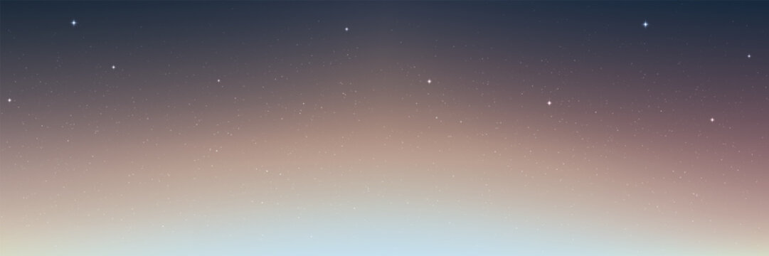 Space background with starry sky. Soft pastel gradient with glowing stars. Elegant cosmic galaxy backdrop for astronomy, fantasy or sci-fi project. Beautiful cosmos wallpaper. Vector Illustration.