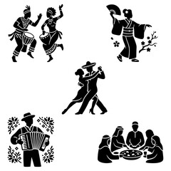 Obraz premium diverse global cultures celebrating traditional customs with folk art music dance and food illustrating international heritage