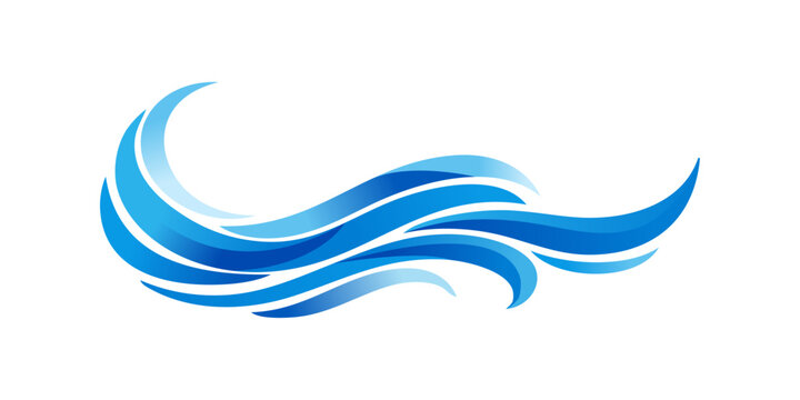 Logo con dibujo minimalista abstracto de ondas en movimiento de color azul, que se superponen y fluyen como si fueran agua o viento 