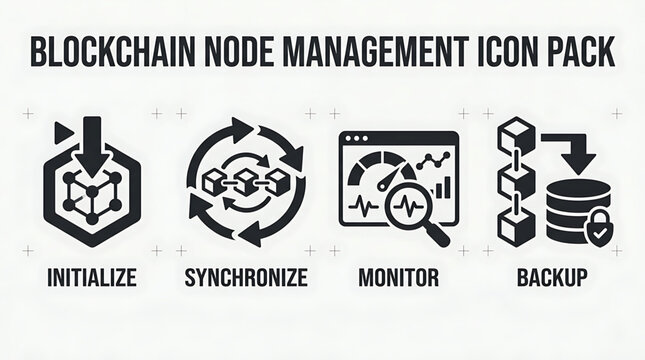 Blockchain Node Management Icon Pack Features Four Key Functions