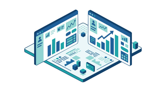 Business Analytics on Dual Screens Showcasing Data Comparison and Visualization for Strategic Insights and Decision Making