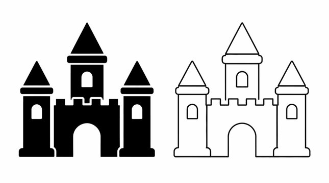 Solid and outline castle icons for medieval fantasy design