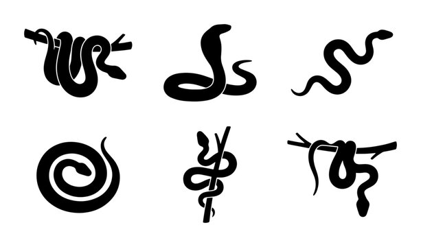 Snake Silhouettes Collection, Reptile Icons Set, Cobra and Serpent Vector Graphics
