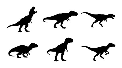 Dinosaur Silhouettes, Prehistoric Reptile Icons, Tyrannosaurus Rex Vector Set, Ancient Creature Graphics © Tanver