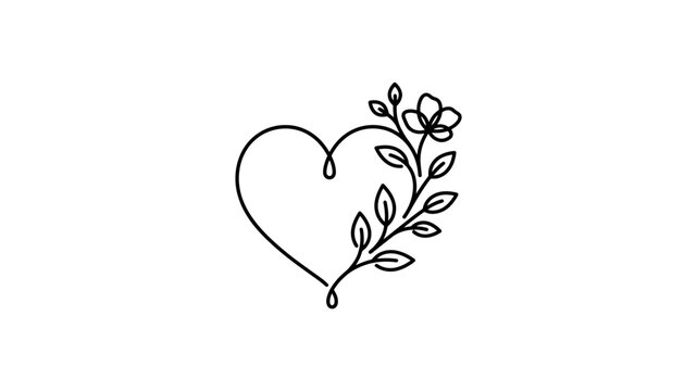 Heart with flower and leaves drawing.