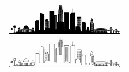 Fototapeta premium Los Angeles city skyline silhouette in solid and outline styles