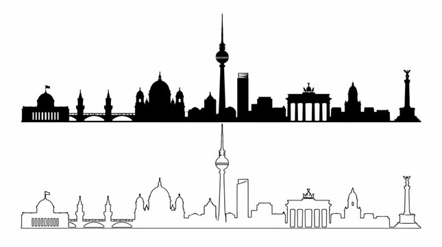 Berlin city skyline silhouette with iconic landmarks, minimalist vector