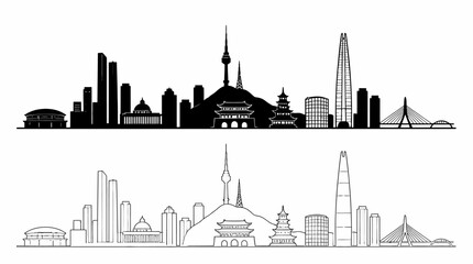 Obraz premium Seoul City Skyline Silhouette Vector Illustration