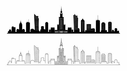 Obraz premium Warsaw skyline silhouette and line art city landscape
