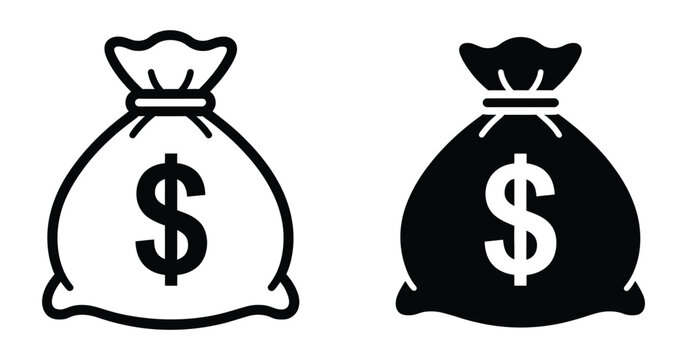 Money Bag Icon set, dollar sign money bag symbols, vector illustration