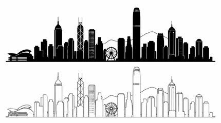 Fototapeta premium Hong Kong City Skyline Silhouette Vector Illustration
