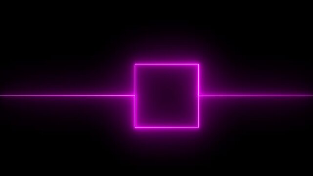 Rectangle frame icon animation glowing neon pink border frame display box round shape retro screen photo frame rotation seamless footage line movememnent on black background  4k