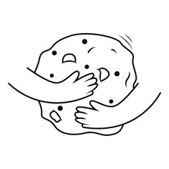 Fototapeta premium Warm Cookie With Melting Chocolate Filling Doodle Line Art Illustration