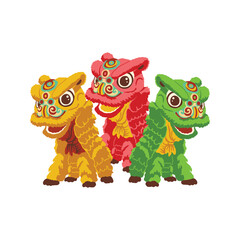 Fototapeta premium Three Colorful Lion Dance Costumes in a Row.