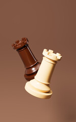 Red-brown rook pieces and light yellow rook pieces. Strategy planning and competition. 3d rendering. © 婷婷 季