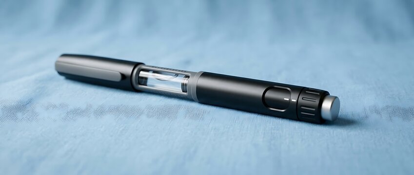 Modern Medical Injector Pen for Insulin Treatment on Blue Background