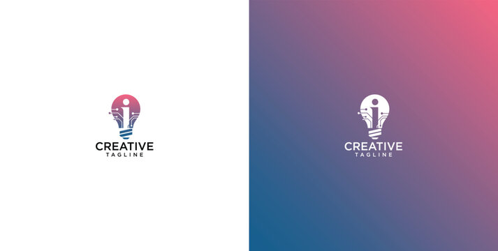 Modern Abstract Digital Lightbulb Logo Design Blending Innovation with Creative Thought, Ideal for Tech Startups and Creative Agencies