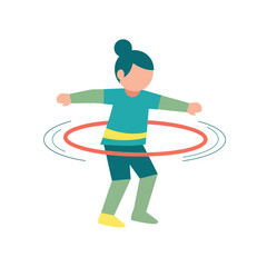 Fototapeta premium Young child actively hooping a bright red hula hoop, depicting energetic play and childhood fun