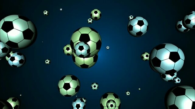 Multiple patterned spheres, varying in size, float dynamically against a deep blue backdrop. Their classic designs create an engaging visual, suggesting playful energy.