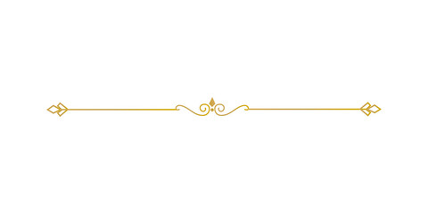 Elegant golden decorative line with ornate scroll design and arrow accents, perfect for borders or dividers, isolated on transparent background © TawfikStock