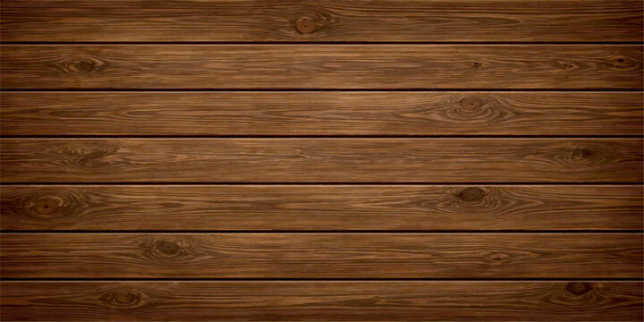 Dark brown rustic wooden plank background with natural wood grain texture, horizontal timber boards, vintage distressed wood surface featuring deep cracks, rich grain patterns, prominent knots.