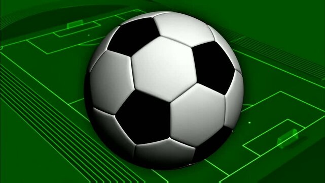 A classic patterned ball floats above a vibrant green digital field outline. This dynamic graphic captures the essence of competitive play and athletic energy, ready for action.