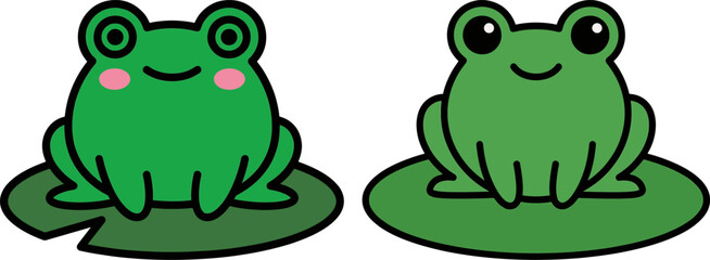 Fototapeta premium Cute cartoon frog vector character sitting on green lily pad pond leaf sticker