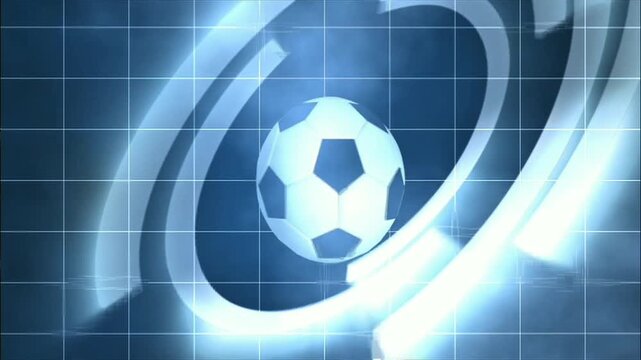 A classic patterned ball floats amidst dynamic, glowing blue arcs. A subtle grid background and digital aesthetic evoke motion and energy, capturing the game's spirit.
