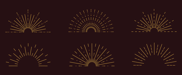 Fototapeta premium Set of boho half sunrise line icons with various retro, geometric, and radiating line designs