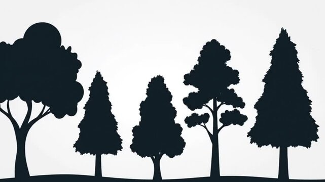 Animated Silhouette Forest Landscape with Moving Clouds and Trees.