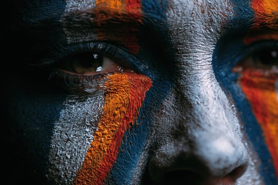 Face of a football fan with team colors