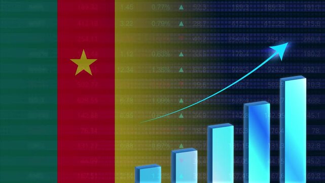 Cameroon economy growth concept background.Cameroon stock exchange.Cameroon flag with stock market graph and bar