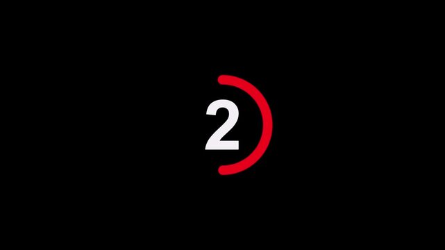 Circle countdown timer animation from 5 to 0 second animation on black background 4K video.
