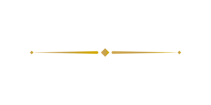 Gold decorative divider with diamond shape in the center isolated on transparent background