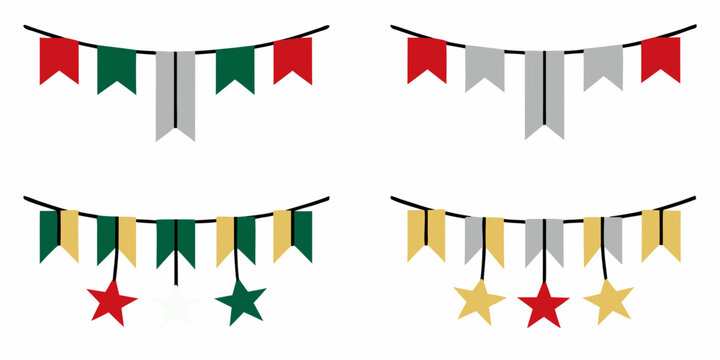 Pennant Bunting Flags With Stars Colorful Vector Illustration On White