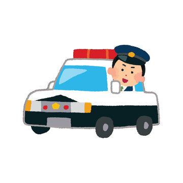 Police Officer Driving Patrol Car.