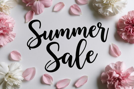Summer Sale message with pink and white flowers and petals