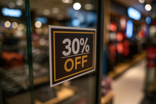 Retail store window displaying 30 percent off promotion