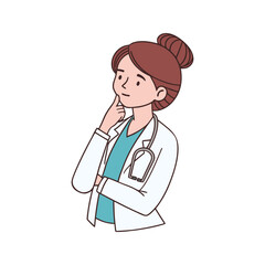 Fototapeta premium Female Doctor Thinking with Stethoscope.