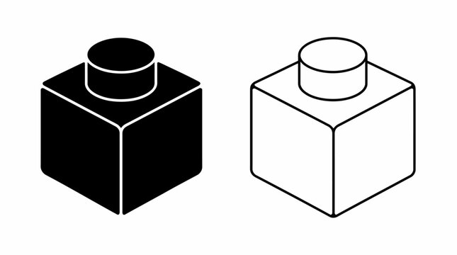 Lego brick icon, black and white, simple illustration