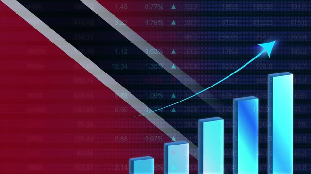 Trinidad and Tobago economy growth concept background.Trinidad stock exchange.Trinidad and Tobago flag with stock market graph and bar