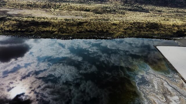 Lake Magadi kenya Sodaash Alkaline water salt lake Trona mineral deposits rift valley kenya . kenyan lake with Trona.