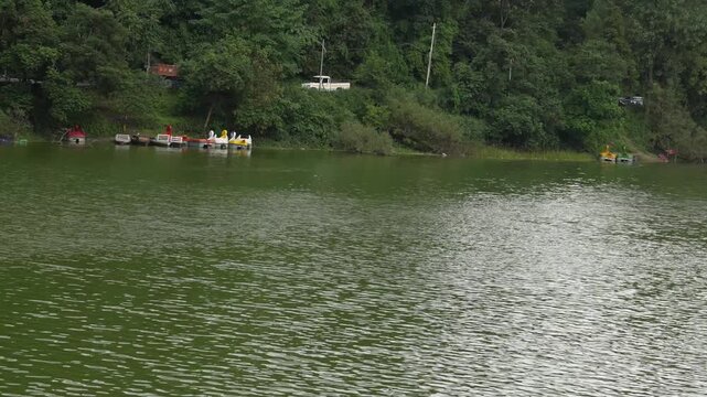 Wide Shot Of Colorful Swan Boats At Bhimtal The Biggest Lake In Nainital