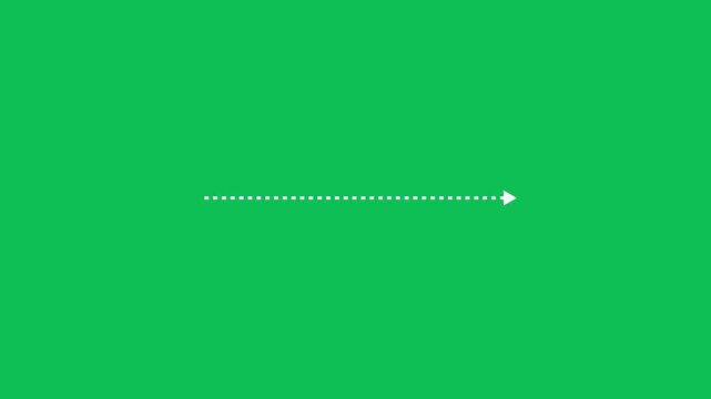 Animated of long dotted line arrow animation to indicate an object on green background. White single dot arrow icon right direction animation.