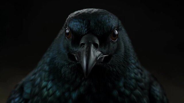 Mesmerizing portrait of crow in dark light
