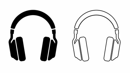 Fototapeta premium Black and outline headphone icons for audio design