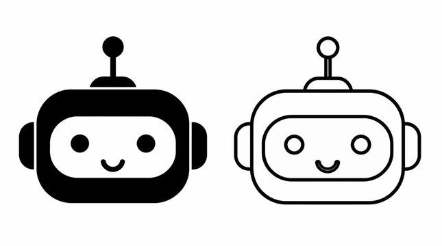 Cute Robot Head Icons in Solid and Outline Style